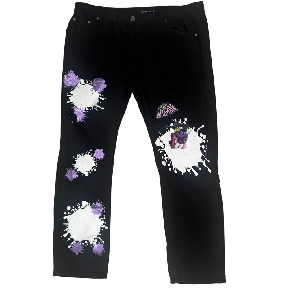 Darkwing Duck Mens YRF Black Denim Splatter Graphic Jeans Size 44 Streetwear
